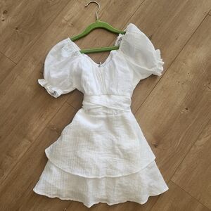Katie J NYC White Puff Sleeve Mini Dress